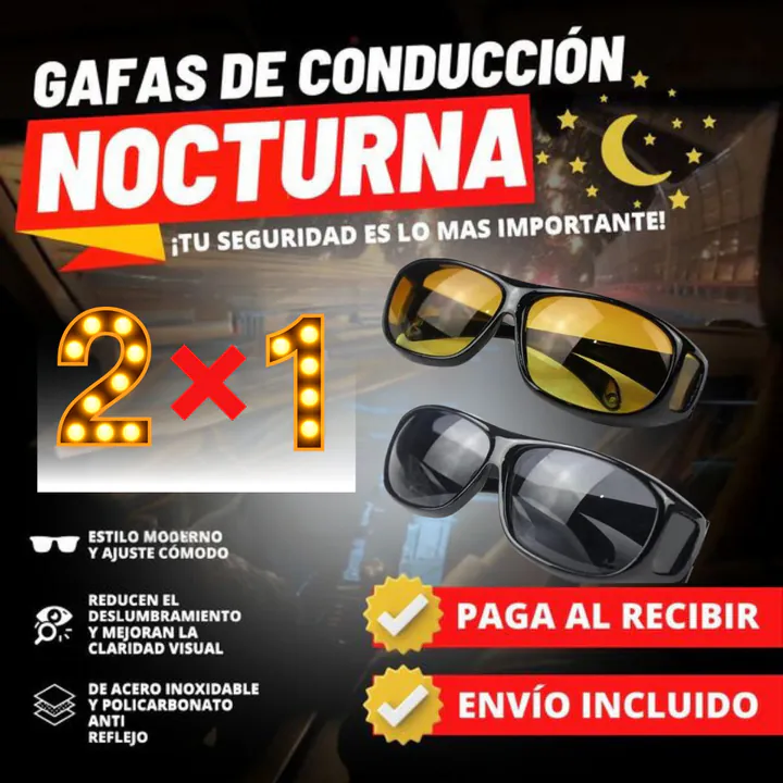Anuncio de oferta dos por uno de gafas para conducción nocturna